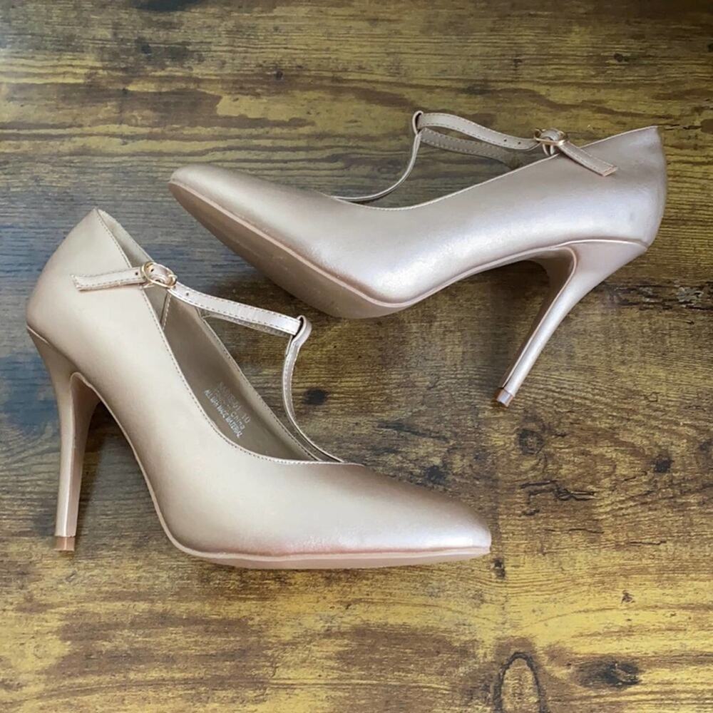Riverberry Sadie Rose Gold Shimmer T-Strap Heels
